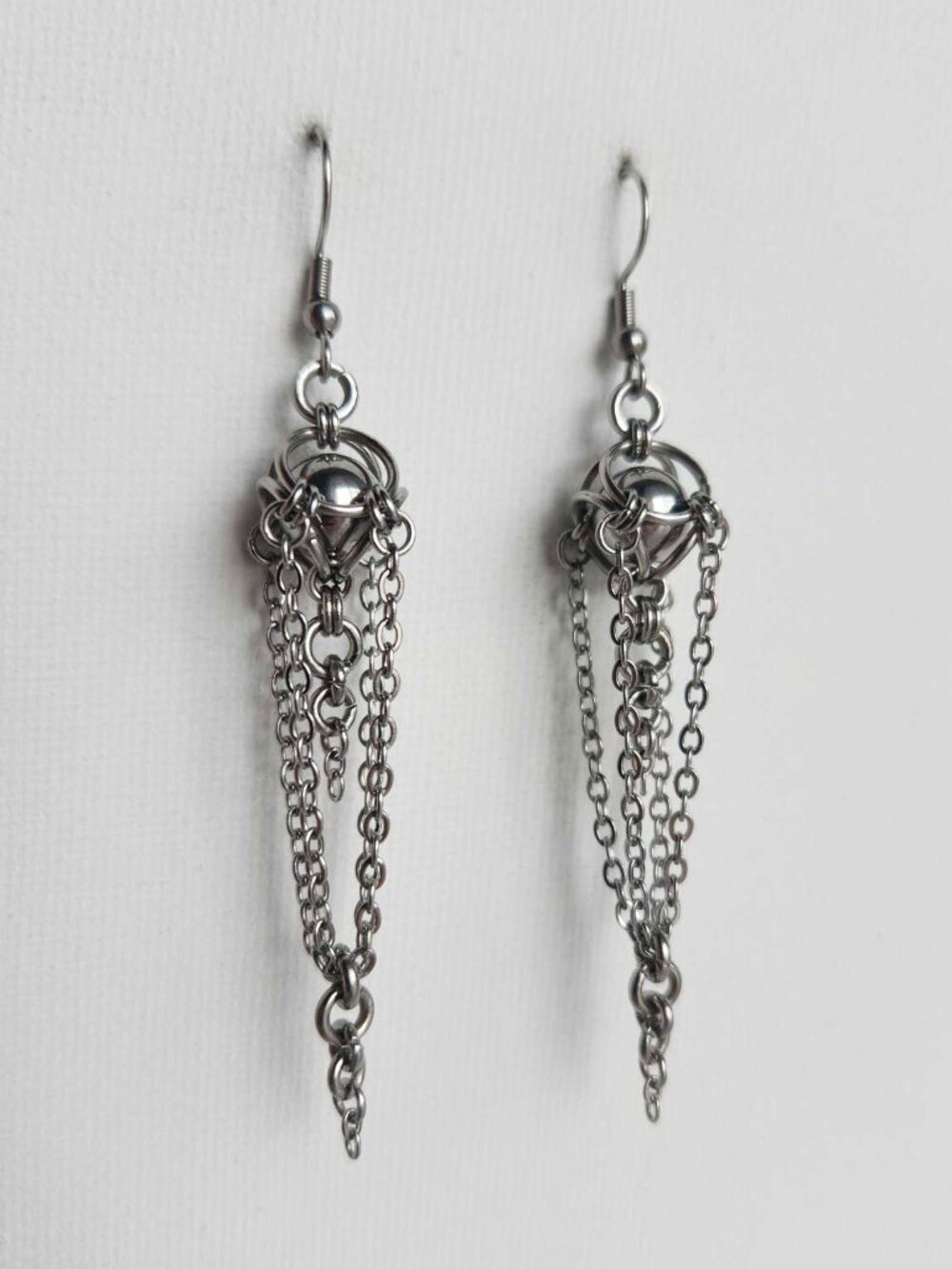 Gothic long dangly pointy spike silver earrings